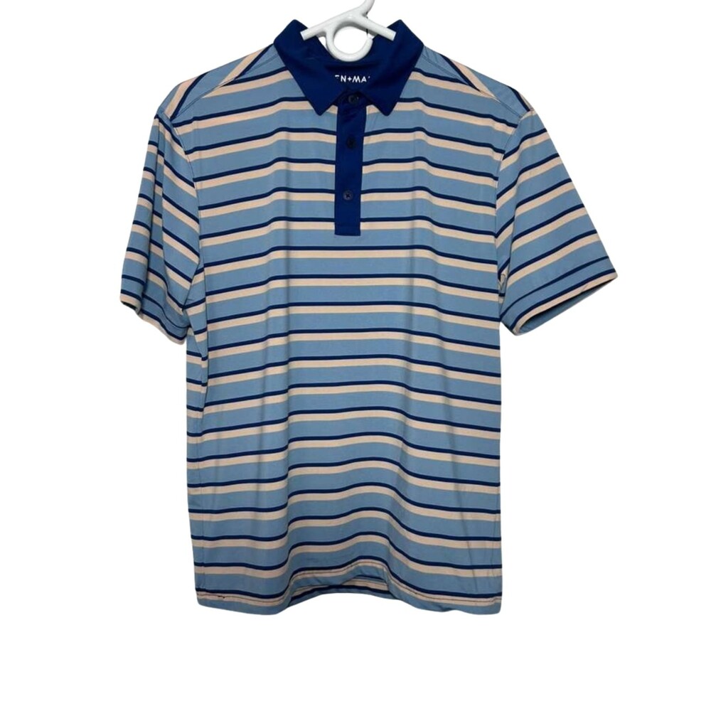 Mizzen Main Polo Shirt Men's Medium Blue Stripes Golf Short Sleeves